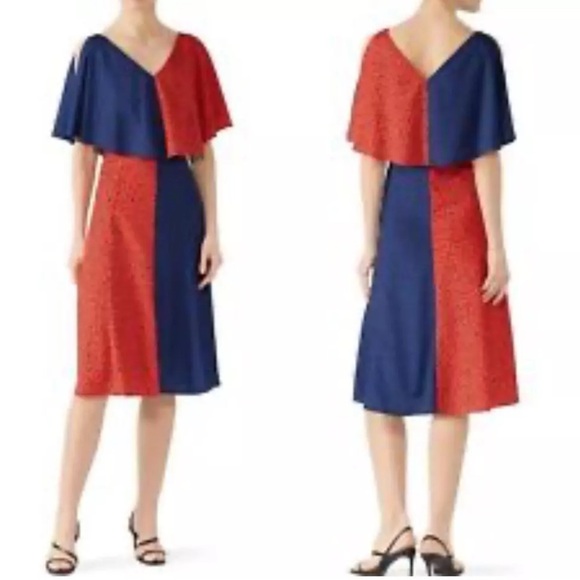 DEREK LAM Collective Handkerchief Dress Womens 38 US 6 Red Blue Midi Ruffle - Picture 5 of 7